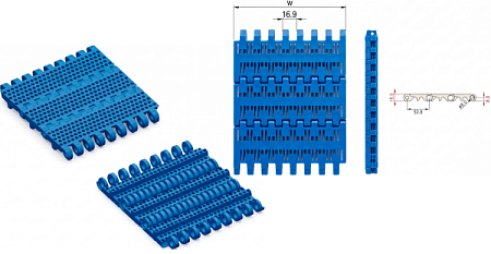 Модульная лента Holzer 800 Flush Grid шаг 50.8 мм, толщина 16 мм, открытость 16%, PP, голубой цвет