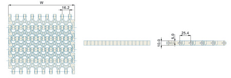 Модульная лента Holzer 2520 Flush Grid шаг 25.4 мм, толщина 10 мм, открытость 35%, POM, белый цвет